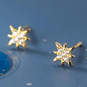 S925 Tiny Shining Stars Stud Earrings - Gold ECZ008